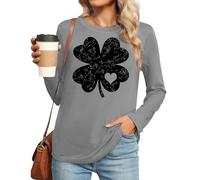 T-shirt à manches longues pour femme avec inscription « Happy St Patrick's Day » - T-shirt irlandais festif à manches longues - Grandes tailles - Festival irlandais - Col rond, Gris (02), 3XL