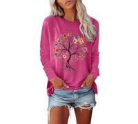 T-shirt à manches longues pour femme avec motif arbre de vie - Haut ample avec imprimé d'arbre coloré - T-shirt artistique pour un style individuel, Style_y02 Rose vif, S