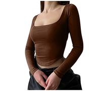 T-shirt à manches longues pour femme, blanc, Crop Tops Y2K, haut coupe slim, t-shirt à manches longues, col rond, style Stockholm, vêtements de ville élégants, couleur unie, basique, streetwear lounge