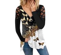 T-shirt à manches longues pour femme, col en V, manches longues, léger, urbain, décontracté, élégant, respirant, style fête, style 2024, Blanc., L
