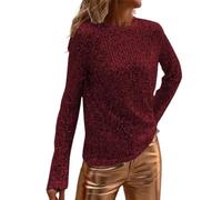 T-shirt à manches longues pour femme - Coupe ajustée - Avec paillettes - Pour boîte de nuit - Occasions décontractées - Design élégant - Dos nu comme haut sportif, rouge, S
