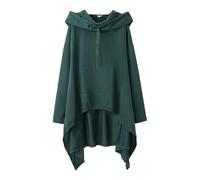 T-shirt à manches longues pour femme en coton ample - Veste polaire longue pour femme - Pull à capuche - Ourlet froncé - Sweat à capuche confortable - Automne - Hiver - Haut avec poches, vert, L