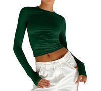 T-shirt à manches longues pour femme en coton, crop top à manches longues, haut moulant, t-shirt à manches longues, col rond, sous-vêtement esthétique, couleur unie, basique, streetwear décontracté