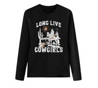 T-shirt à manches longues pour femme « Long Live Cowgirls » - T-shirt western avec motif cavalier | Haut de style campagnard pour un look décontracté, Style_c02 Noir, XL