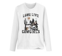 T-shirt à manches longues pour femme « Long Live Cowgirls » - T-shirt western avec motif cavalier | Haut de style campagnard pour un look décontracté, Style_c08 Blanc, S