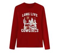 T-shirt à manches longues pour femme « Long Live Cowgirls » - T-shirt western avec motif cavalier | Haut de style campagnard pour un look décontracté, Style_c06 rouge, XXL