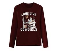 T-shirt à manches longues pour femme « Long Live Cowgirls » - T-shirt western avec motif cavalier | Haut de style campagnard pour un look décontracté, Style_c07 Bordeaux, XL