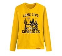 T-shirt à manches longues pour femme « Long Live Cowgirls » - T-shirt western avec motif cavalier | Haut de style campagnard pour un look décontracté, Style_c09 Jaune, L