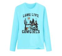 T-shirt à manches longues pour femme « Long Live Cowgirls » - T-shirt western avec motif cavalier | Haut de style campagnard pour un look décontracté, Style_c05 Bleu sarcelle, XL