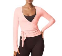 T-shirt à manches longues pour femme - Pour le sport, le yoga, le ballet - Col en V - Haut enveloppant, Rose clair, L