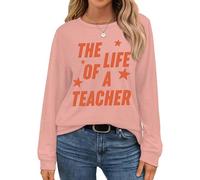 T-shirt à manches longues pour femme, t-shirt à manches longues et col rond imprimé lettre - Hauts légers et tendance pour l'automne et le quotidien, rose, XL