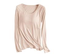 T-Shirt à Manches Longues pour Femmes avec Soutien-Gorge intégré sous-vêtements de Sport pour Femmes Pyjama Bas de Maillot Soutien-Gorge T-Shirt de Base (Beige, XXL)