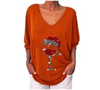 T-shirt à manches longues pour femmes - T-shirt de Noël avec col en V en forme de verre à vin - Vêtements d'hiver pour femmes (A, L)