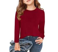 T-shirt à manches longues pour fille - Col rond - Intérieur en polaire - Couleur unie - Tunique thermique basique - Coupe ajustée - T-shirt de loisirs - Sweat thermique doux - Sous-vêtement 5-12 ans