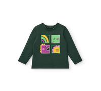 T-Shirt à Manches Longues pour Fille de Couleur Verte avec imprimé Dinosaures et Arc-en-Ciel Collection Cyber Dino (Taille 9 Mois)