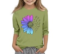 T-shirt à manches longues pour filles et filles - Décontracté - Couleur unie - Col rond - Sept manchettes - T-shirt Top 3 à 13 ans - T-shirt 1., Vert menthe., 3-4 ans