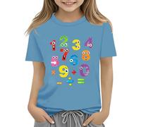 T-shirt à manches longues pour filles - Pour le jour du numéro 2025 - Pour l'école - Pour les amateurs de mathématiques - Bleu clair - 4 à 5 ans