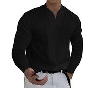 T-shirt à manches longues pour homme avec col en V, décontracté, uni, printemps, hiver, haut basique