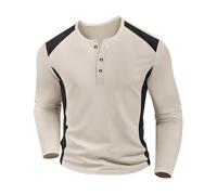 T-shirt à manches longues pour homme - Bicolore - Col montant - Motif gaufré - Henry - Sweat-shirt avec bouton - Chemise d'affaires légère - Sport d'extérieur - T-shirt de course doux - Haut basique