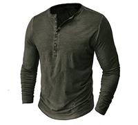 T-shirt à manches longues pour homme - Col rond avec boutons - T-shirt à manches longues - Couleur unie - Manches raglan - Col à revers - T-shirt de loisirs basique, AG, M