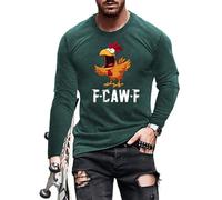 T-shirt à manches longues pour homme - Col rond drôle de coq - T-shirt graphique décontracté coupe droite - Vêtements tendance - pour les voyages, Vert, 3XL