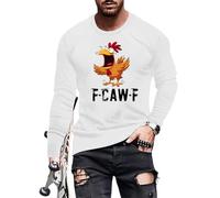 T-shirt à manches longues pour homme - Col rond drôle de coq - T-shirt graphique décontracté coupe droite - Vêtements tendance - pour les voyages, blanc, XL