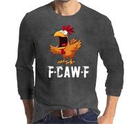 T-shirt à manches longues pour homme - Col rond drôle de coq - T-shirt graphique décontracté coupe droite - Vêtements tendance - pour les voyages, gris foncé, XL