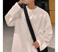 T-shirt à manches longues pour homme, grande taille, pull décontracté, col rond, couleur unie, chemise grande et haute, confortable quatre (M, blanc)