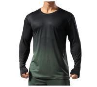 T-shirt à manches longues pour homme - T-shirt à col rond - Changement progressif - Décontracté - Manches longues - Absorbe la transpiration - Élastique - Respirant - T-shirt de sport ample, vert, L