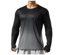T-shirt à manches longues pour homme - T-shirt à col rond - Changement progressif - Décontracté - Manches longues - Absorbe la transpiration - Élastique - Respirant - T-shirt de sport ample, gris, M