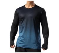 T-shirt à manches longues pour homme - T-shirt à col rond - Changement progressif - Décontracté - Manches longues - Absorbe la transpiration - Élastique - Respirant - T-shirt de sport ample, bleu, XL