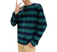 T-shirt à manches longues pour homme - T-shirt basique à manches longues - Col rond - T-shirt en coton - Pyjama rayé - Haut de pyjama confortable - Décontracté - Sweat-shirt basique doux, vert, XXL