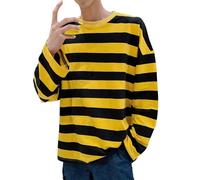 T-shirt à manches longues pour homme - T-shirt basique à manches longues - Col rond - T-shirt en coton - Pyjama rayé - Haut de pyjama confortable - Décontracté - Sweat-shirt basique doux, jaune, XL