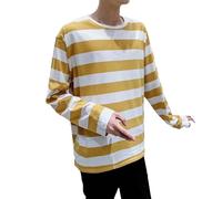 T-shirt à manches longues pour homme - T-shirt basique à manches longues - Col rond - T-shirt en coton - Pyjama rayé - Haut de pyjama confortable - Décontracté - Sweat-shirt basique doux, or, L