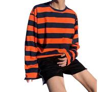 T-shirt à manches longues pour homme - T-shirt basique à manches longues - Col rond - T-shirt en coton - Pyjama rayé - Haut de pyjama confortable - Décontracté - Sweat-shirt basique doux, Orange, L