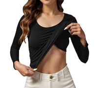 T-shirt à manches longues sans coutures avec soutien-gorge intégré pour le yoga, le fitness, le confort quotidien, Noir , M