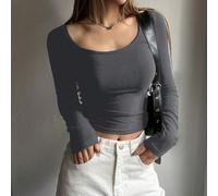 T-shirt à manches longues simple et décontracté pour femmes, pour un port quotidien, automne, retour à l'école, vêtements d'automne pour femmes L,M,S,XL,XSUnicoloreTissu tricoté