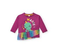 T-Shirt à Manches Longues Violet avec Volant Arc-en-Ciel et Dinosaure pour Fille Collection Cyber Dino (Taille 6 Ans)