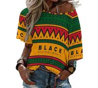 T-Shirt à Manches mi-Longues et col Droit pour Femme, Mois de l'histoire des Noirs 2023, Haut de Plage d'été, Chemisiers