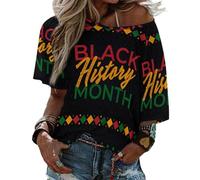 T-Shirt à Manches mi-Longues et col Droit pour Femme, Mois de l'histoire des Noirs 2023, Haut de Plage d'été, Chemisiers