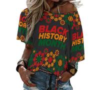 T-Shirt à Manches mi-Longues et col Droit pour Femme, Mois de l'histoire des Noirs 2023, Haut de Plage d'été, Chemisiers