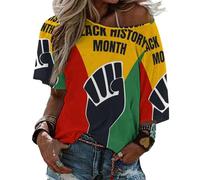 T-Shirt à Manches mi-Longues et col Droit pour Femme, Mois de l'histoire des Noirs 2023, Haut de Plage d'été, Chemisiers