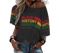 T-Shirt à Manches mi-Longues et col Droit pour Femme, Mois de l'histoire des Noirs 2023, Haut de Plage d'été, Chemisiers