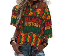 T-Shirt à Manches mi-Longues et col Droit pour Femme, Mois de l'histoire des Noirs 2023, Haut de Plage d'été, Chemisiers