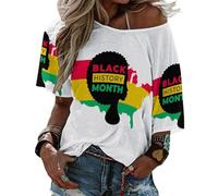 T-Shirt à Manches mi-Longues et col Droit pour Femme, Mois de l'histoire des Noirs 2023, Haut de Plage d'été, Chemisiers