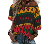 T-Shirt à Manches mi-Longues et col Droit pour Femme, Mois de l'histoire des Noirs 2023, Haut de Plage d'été, Chemisiers
