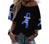 T-Shirt à Manches mi-Longues et col Droit pour Femme, pour la Sensibilisation au Placement Familial, pour l'été et la Plage