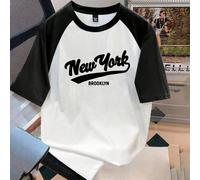 T-shirt à manches raglan avec imprimé graphique de lettres manuscrites New York, style décontracté jeune et . Couleurs contrastées en grande taille. Convient pour les sorties, les rassemblements, les