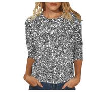 T-Shirt à Paillettes Femme Haut Tee Shirt, Blouse Chemise Slim Fit pour Carnaval, Haut de fête pour Femmes et Filles (h-Light Gray, XXXL)