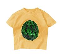 T-shirt à paillettes pour bébé fille - Cadeau à changer - Motif pastèque - Manches courtes - Vêtements d'été brodés - Blouses brodées pour femme, jaune, 120